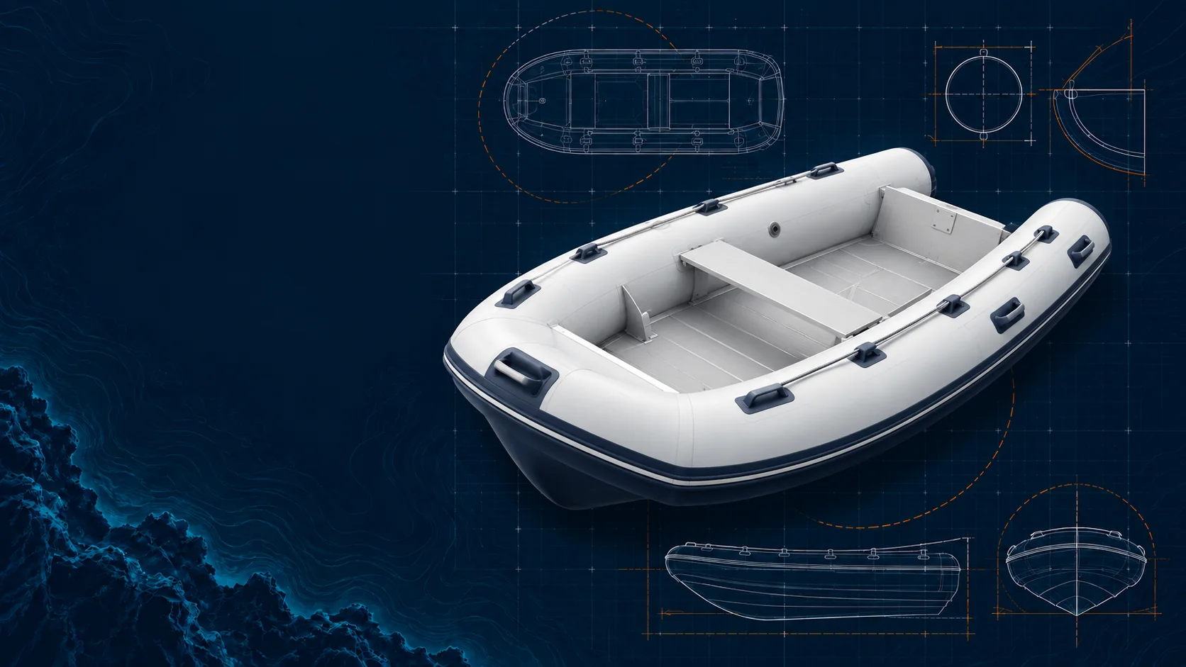 RSD Inflatable Boats: AI-assisted configuration illustration based on Reachsea catalog family, not an exact product or factory photo
