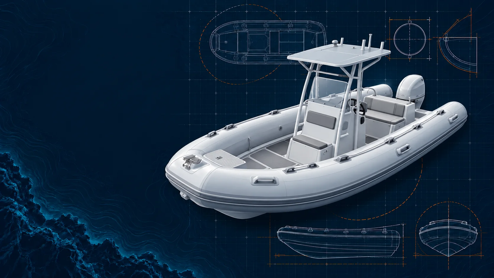 Sport RIBs: AI-assisted configuration illustration based on Reachsea catalog family, not an exact product or factory photo