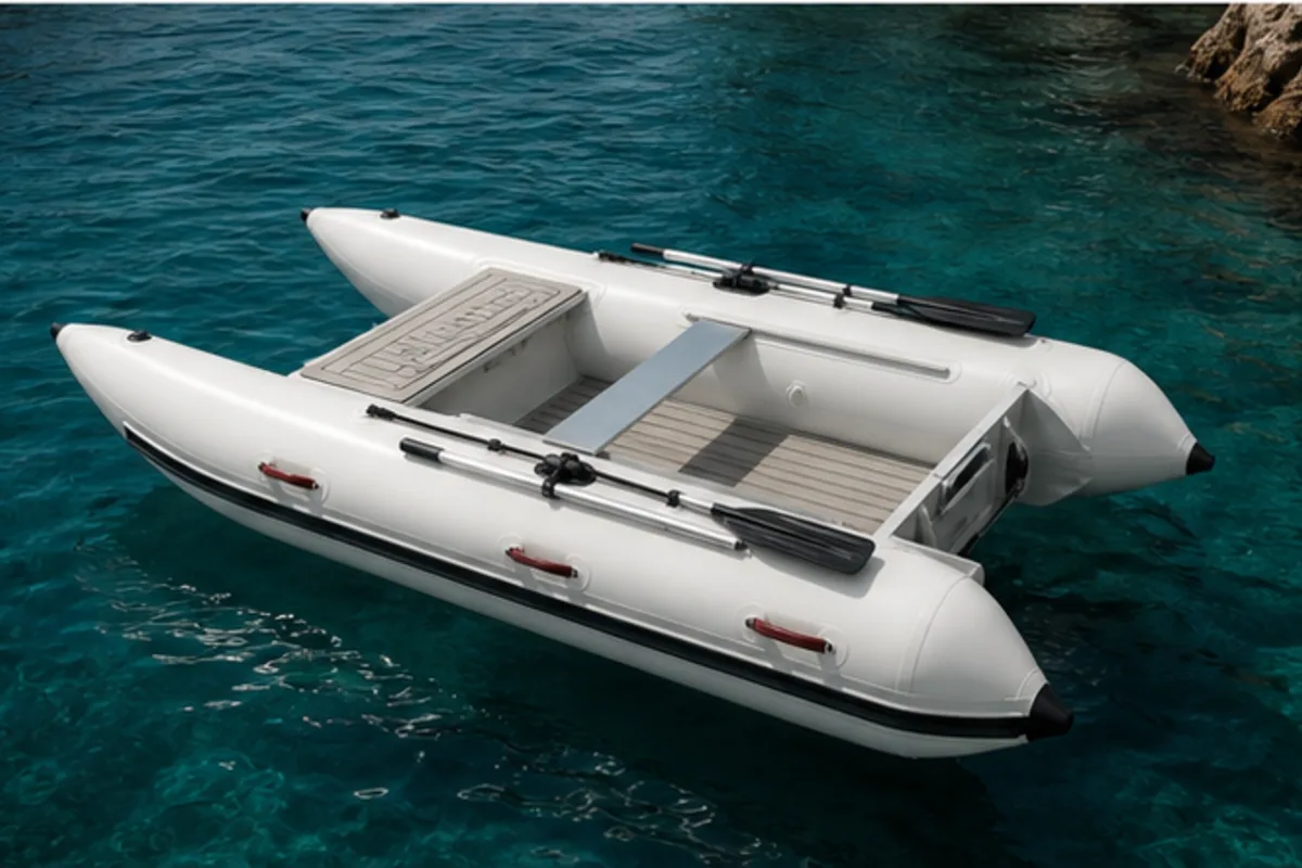 inflatable catamaran boat on-water use scene